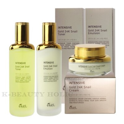 EKEL/Intensive Gold 24K Snail Toner 120ml, Emulsion 120ml, Cream 50ml/K-Beauty