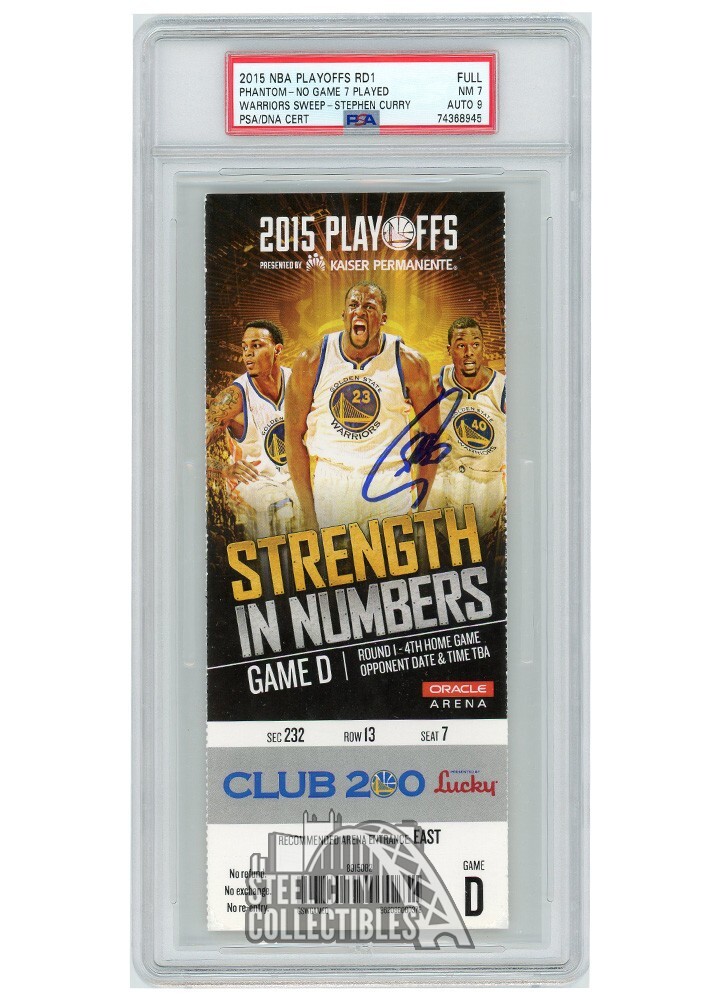 Stephen Curry Autographed Signed 2015 NBA Playoffs Round 1 Game D Ticket PSA 7 PSADNA 9 