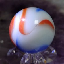 .86" GLASS SHOOTER MARBLES-RED WHITE AND BLUE SWIRL -NM COLLECTOR TOYS