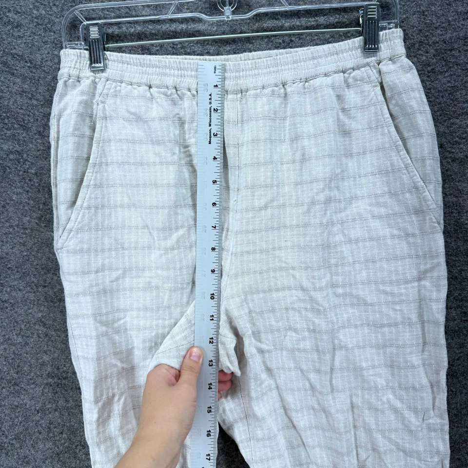 Pantalones Talbots Mujer PS Petite Gris Rayas Tiro Alto Frente Plano Chino Lino Foto 4 de 4