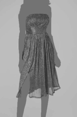 Dress The Population Women's Nadine Metallic Strapless Fit & Flare Dress - Silver - Size XS