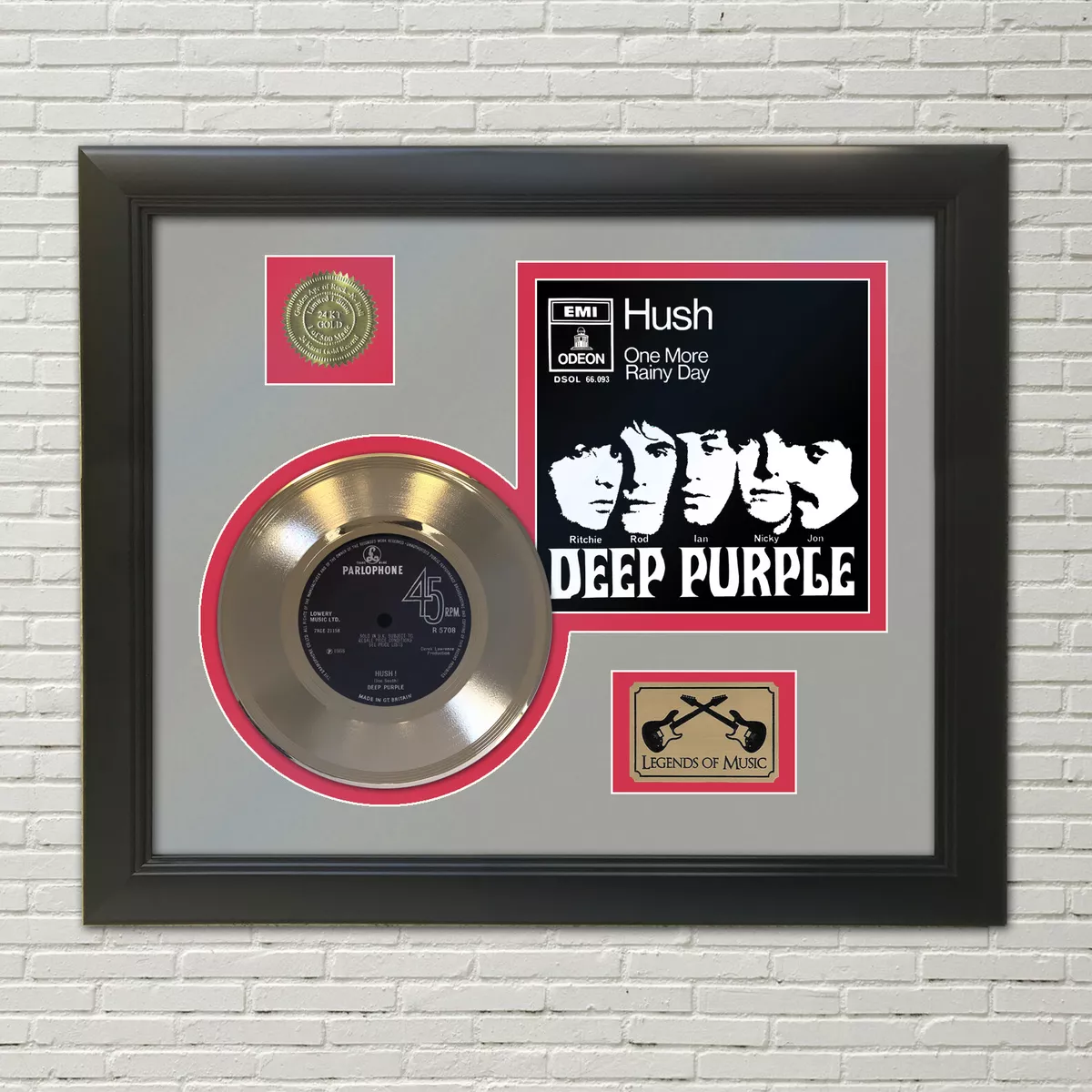 Deep Purple Hush Framed Picture Sleeve Gold 45 Record Display M4