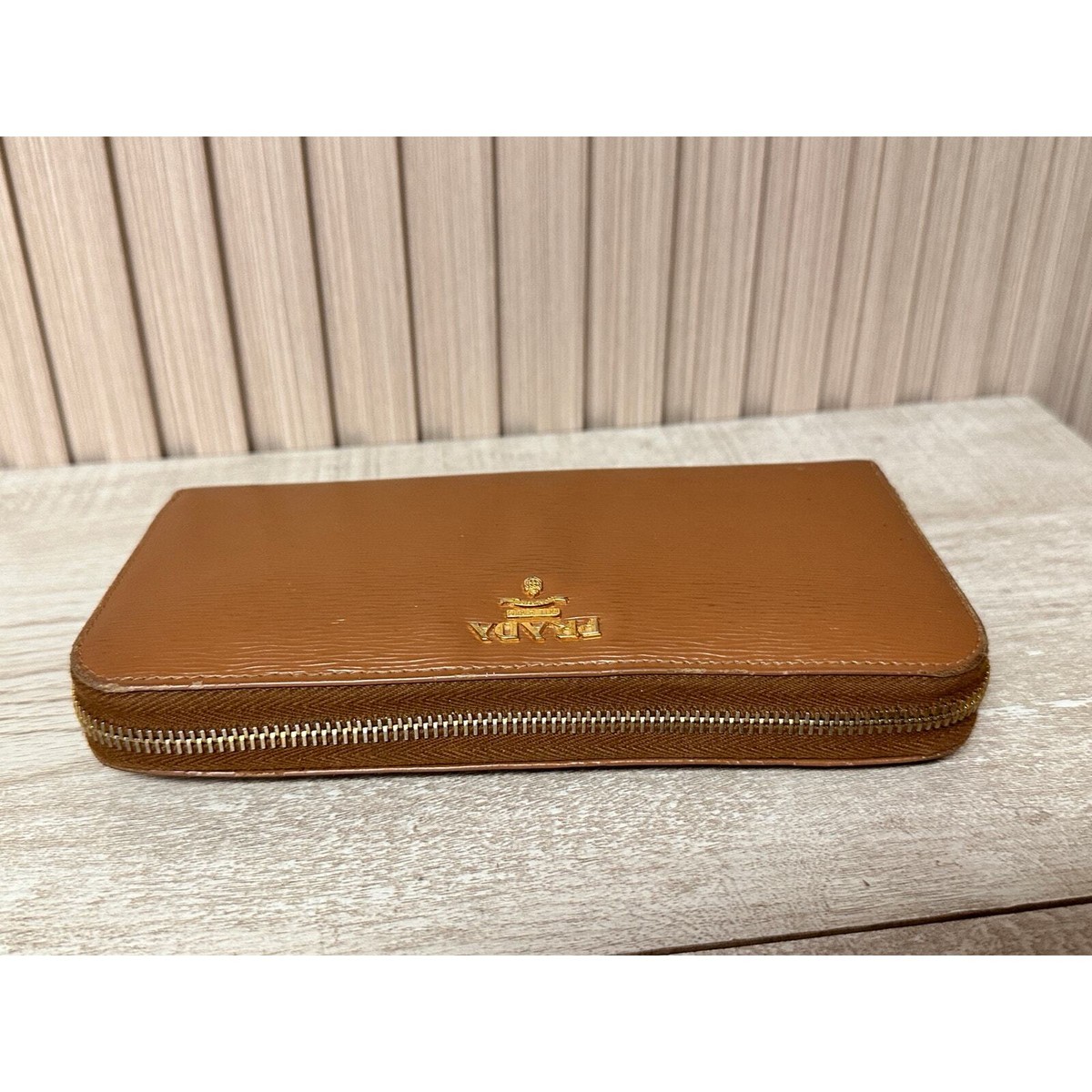 PRADA Saffiano Leather Zip Around Long Wallet in Brown | eBay