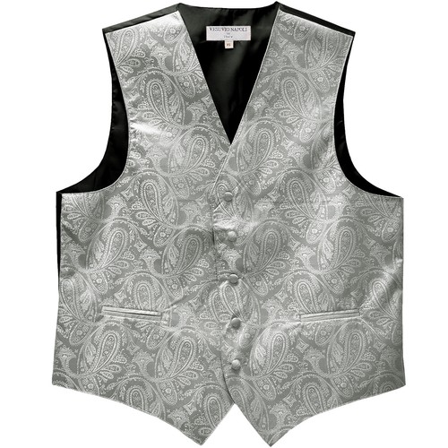 New Man Tuxedo Waistcoat Paisley Silver Vest only Formal Wedding 5XL 6XL - 第 1/3 張圖片