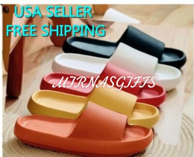 Womens Cozy Pillow Slides Anti-Slip Eva Sandals Slippers Outdoor  Summer