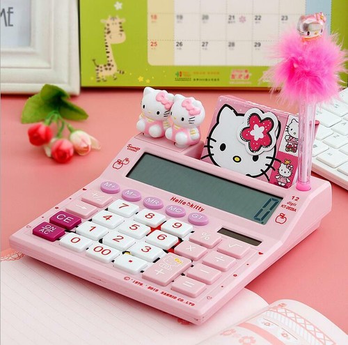 Cute Hello Kitty Calculator with Pen and Notebook 12 Digits Stationery Nice Gift