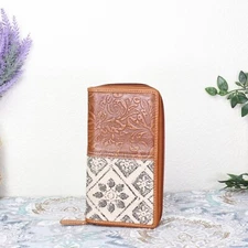 Myra Wallet RFID Blocking Floral Embossed Leather Hand Bag for Women Teens Girls