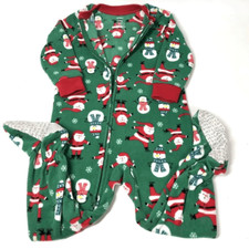 Carter's Snowman Santa Christmas Fleece Footed Pajama Zip Up 24M Unisex Boys PJS