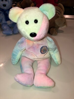 TY Beanie Baby BB Birthday Bear Tie Dye Teddy 1999 Rare