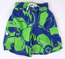 Vintage Y2K Lands End Boys Swim Trunks Sz 5 6 Green Blue Floral Cargo Hawaiian