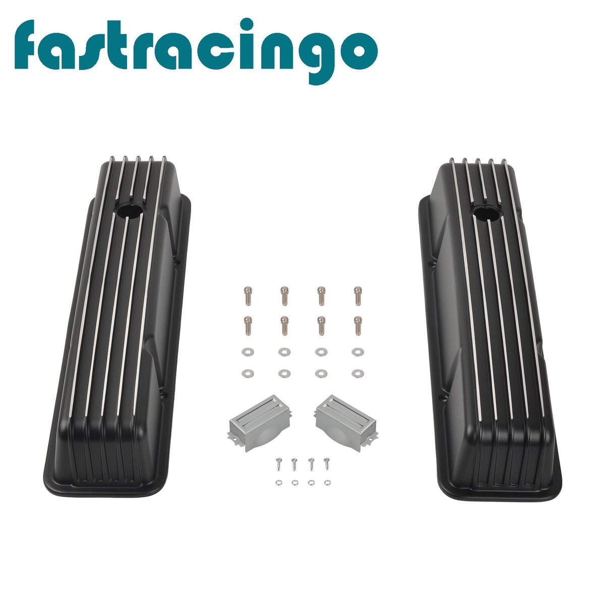 Black Aluminum Finned Tall Valve Covers For SBC 283-350 – Fits 58-86 Chevy Small Block