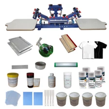4 Color Silk Screen Printing Press Kit DIY Material 2 Station Adjustable Printer