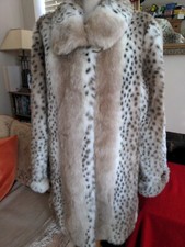 Dennis Basso Beautiful Snow Leopard Midi Faux Fur Coat Size M