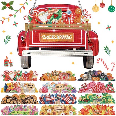 13 Pcs Interchangeable Diamond Painting Truck Welcome Sign for Front Door Chr...