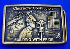 Clearwater Constructor Building with Pride Solid Brass VTG 1981 BTS Belt Buckle