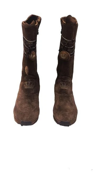 Adidas Botas Gamuza Cuero Cremallera Lateral Marrón Tres Rayas Torsión Trifolio Talla EE. UU. 7 Foto 4 de 4