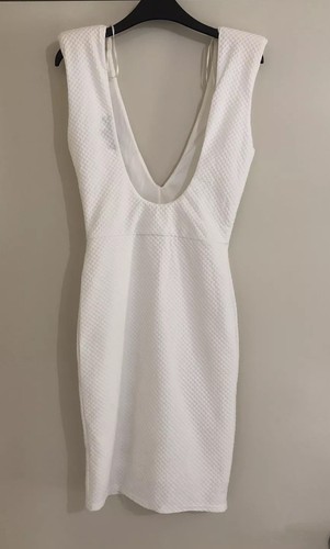 MISSGUIDED Ivory Lined Bodycon Stretch Plunge Dress. Size 6. EUC - Picture 3 of 6