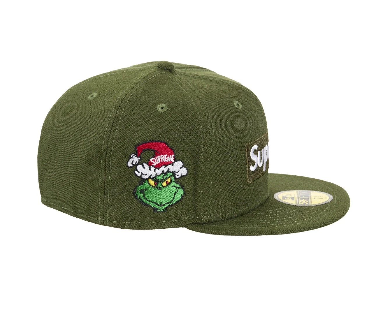 SUPREME GRINCH BOX LOGO NEW ERA CHAPEAU VERT DK TAILLE 7 3/8 FW24 SEMAINE 15 AUTHENTIQUE