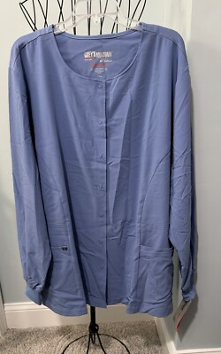 NEW Grey’s Anatomy signature scrub jacket 4x 4XL pocket snap front Ceil  Blue