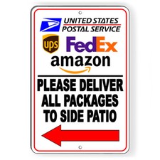 Deliver Packages To Side Patio Arrow Left Sign Or Decal 6 Sizes mail delivery