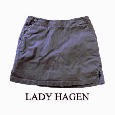 LADY HAGEN Skort Skirt GOLF Pockets Twill Cotton Blend Charcoal Blue Gray  Sz