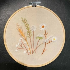 Hand made embroidery on a 6 inch wooden hoop, Embroidered Flowers