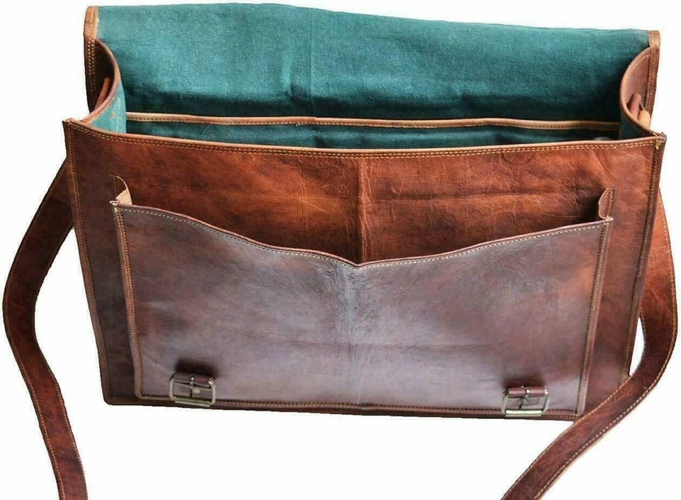  Maletín escolar para computadora portátil bolso de cuero impresionante bolso de hombro mensajero vintage Foto 2 de 4