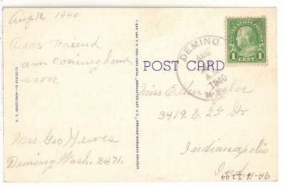 1940 PC: RARE Deming, Washington Postmark   Population  500