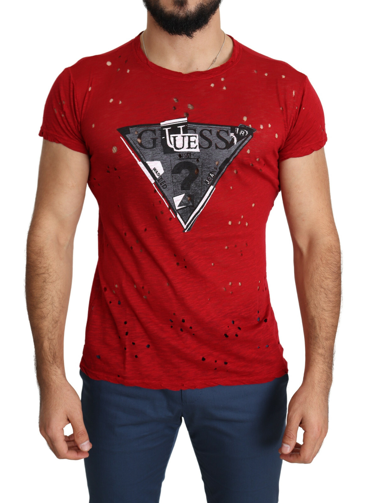 Футболка GUESS красная 100 хлопок с логотипом мужская повседневная футболка с перфорацией sL 60 долларов США 5490₽