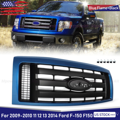 For 2009-2014 Ford F-150 F150 Front Bumper Upper Grille Blue Flame&Matte Black