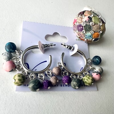 Viva Beads Handmade Silver Chain Ring With a Earrings Set  NWT