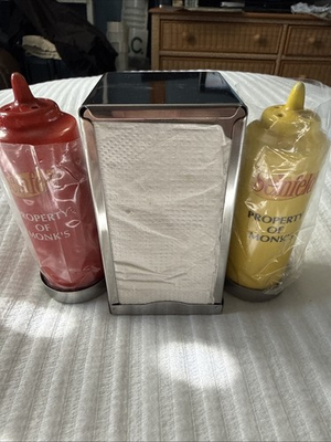 #ad Seinfeld Property of Monk’s Condiment Set Napkin Holder 1990s TV $17.75
