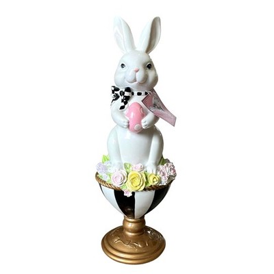TOPHAT & TAIL Easter Bunny Rabbit On Flower Pedestal Egg 15'' Mackenzie Style NEW