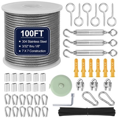 phepetroll 1/8'' Wire Rope Kit 100FT Stainless Steel Aircraft Cable with M5 Tu...