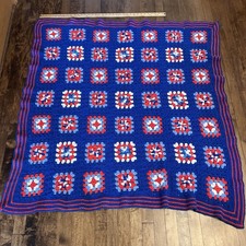 Vtg Handmade Granny Square Crochet Afghan Cottage Core 58 X 56 Patriotic