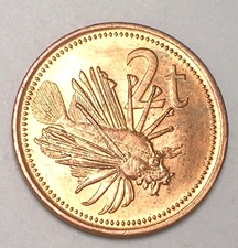 1975 Papua New Guinea 2 Toea Lion Fish Coin VF+