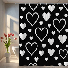 Cute Black and White Heart Shower Curtain for Bathroom Decor
