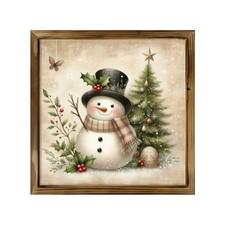 Winter Christmas Snowman Wooden Plaque Sign Vintage Country Timber Decoration