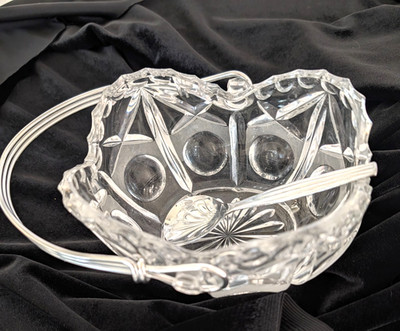 Sheffield England Cut Jam or Sugar Bowl Chromium Handle & Spoon