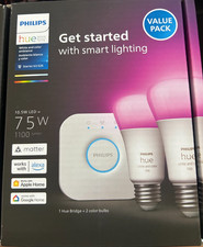 Philips HUE 75W White and Color Ambience Starter Kit E26 2-Pack with Hue Bridge