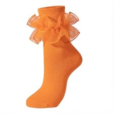 Socks for Women Big Ruffle Socks with Turn Cuff and Double Lace 9-11 Orange