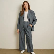 The Frankie Shop Gelso Oversized Suit Set Womens XS Dark Gray Melange Blazer