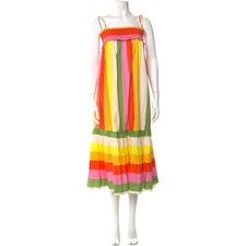 Farm Rio Colorful Striped Midi Length Beaded Tassels Dress Womens Size XS