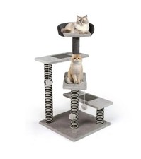 37" tall Cat Stairs with Scratching Mats - 3-Tier Perches, Spring Ball  Danglin
