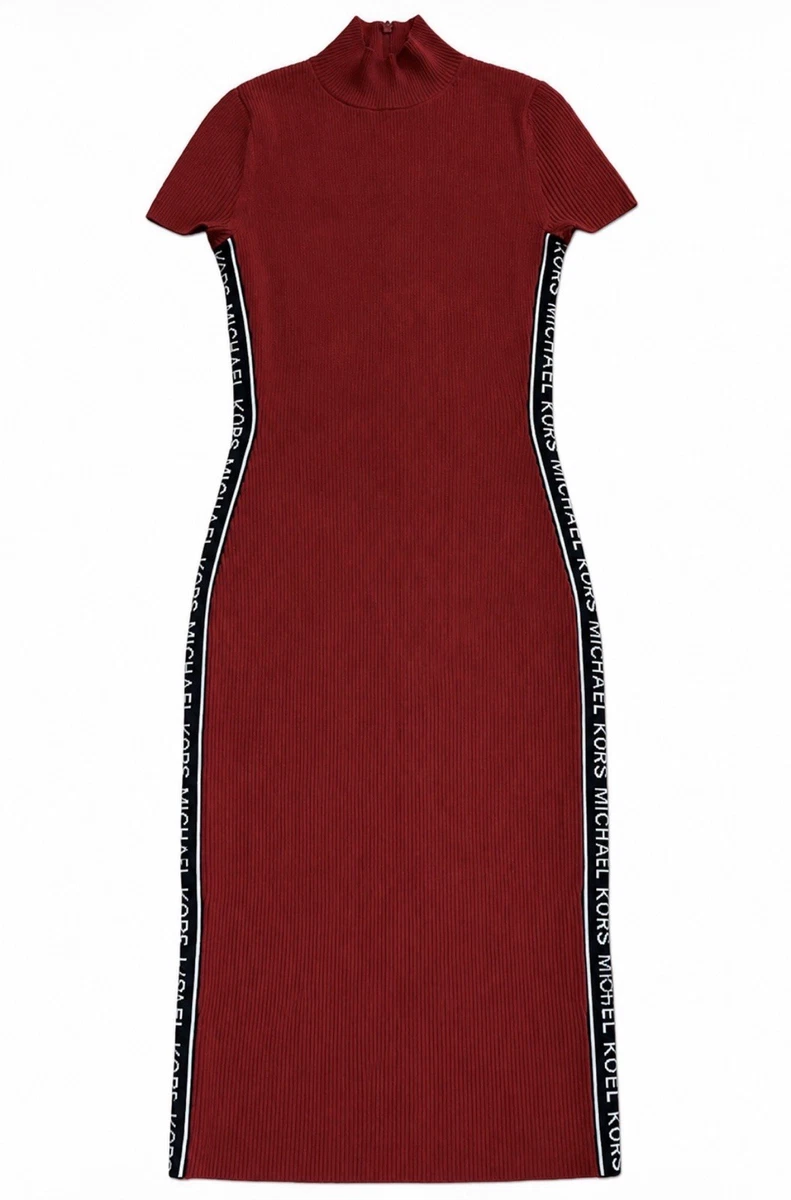 logo tape ribbed knit zip dress Stretch Viscose Logo Tape Ribbed Knit Dress Logo Tape Ribbed Stretch Viscose Turtleneck Sweater Dress In