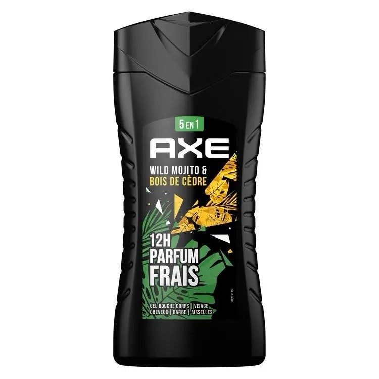 Gel douche Axe Wild pour hydrater la peau sèche : fraîcheur mojito et cèdre 225ml pack de 4