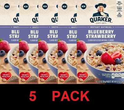 QUAKER Blueberry Strawberry Instant Oatmeal Whole Grains - 8.2 oz Box - 5 PACK