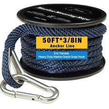 Double Braided Nylon Boat Anchor Rope 3/8inch with 316 50Feet, Navy Blue