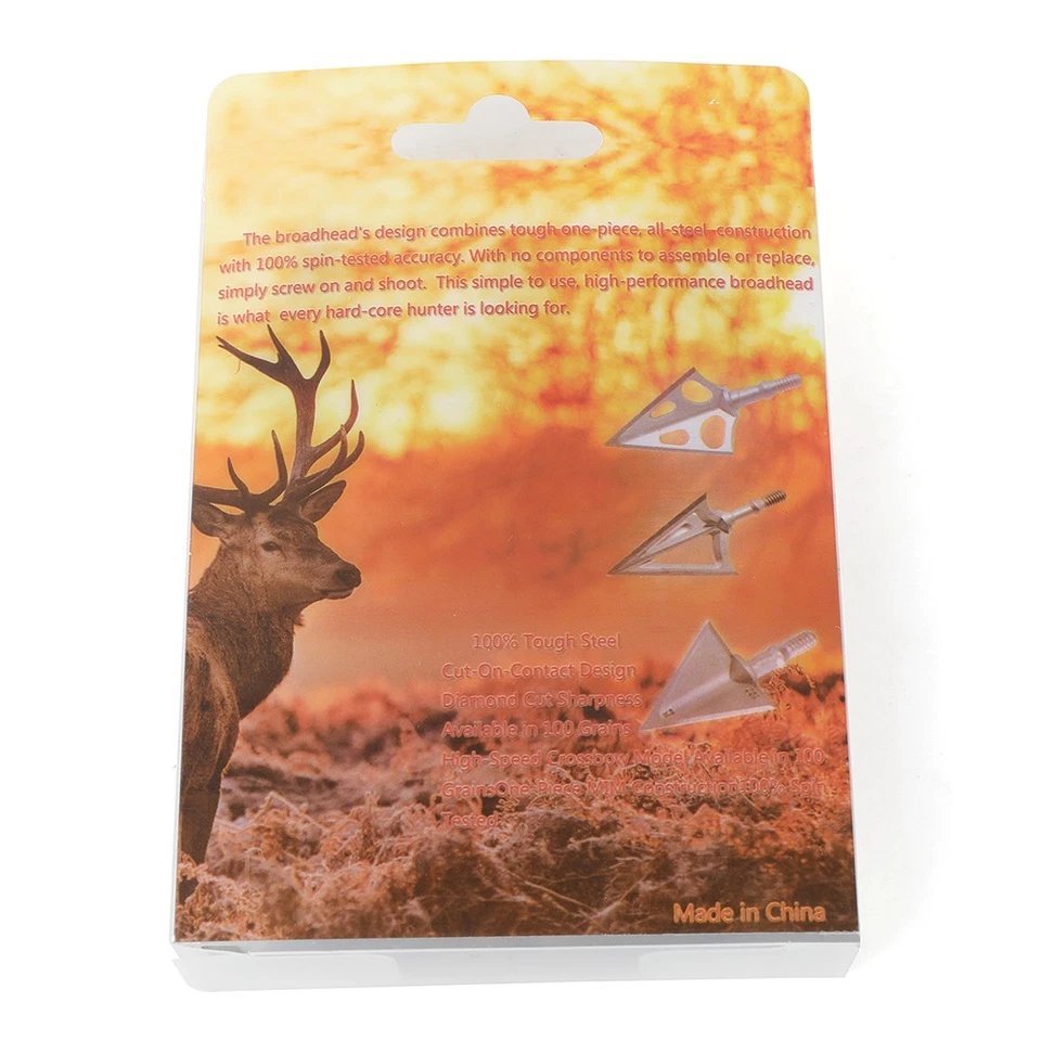 3 Blade Broadheads 100gr Points Tips Target Arrowheads Archery Arrow Bow Hunting - Image 3 of 4