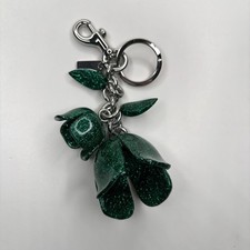 Coach Glitter Resin Tea Rose Bag Charm Keychain Green F58514 Silver Hardware 